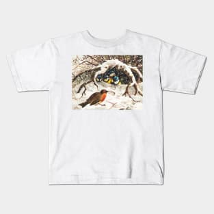 Vintage Christmas Postcard Depicting Birds in Snow Kids T-Shirt